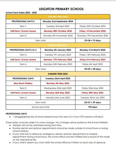 Leighton Primary & Pre School - Term Dates