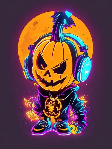 Premium Photo | Neon Halloween Spectacle Skeletons Pumpkins and More on ...