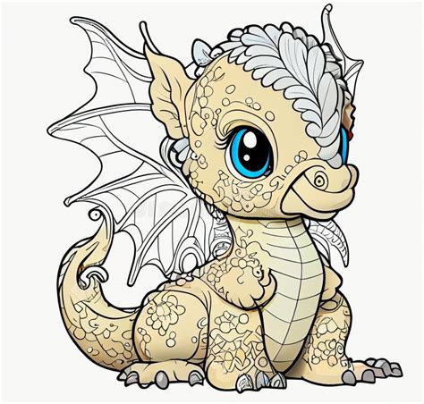 Linear Coloring Cute Little Dragon. Stock Illustration - Illustration ...