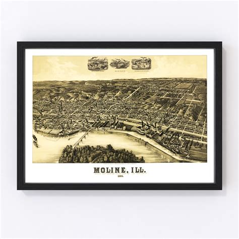 Vintage Map of Moline, Illinois 1889 by Ted's Vintage Art