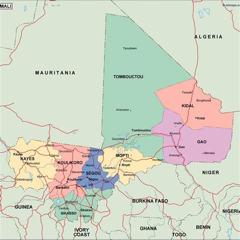 Political map of Mali - Map of political Mali (Western Africa - Africa)