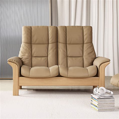 Stressless Windsor 2 Seater High-Back Recliner Sofa In Paloma Sand & Oak