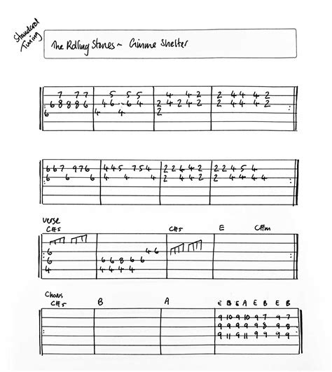 Guitar Lessons: The Rolling Stones Gimme Shelter Guitar Tab Cheat Sheet