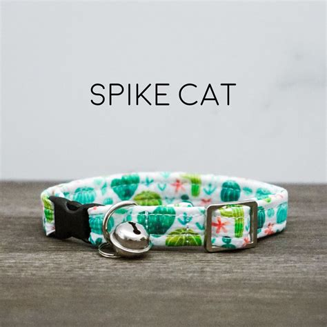 Spike Cat Collar Teal Turquoise Green Orange and White Cactus Breakaway Collar With Bell, Made ...