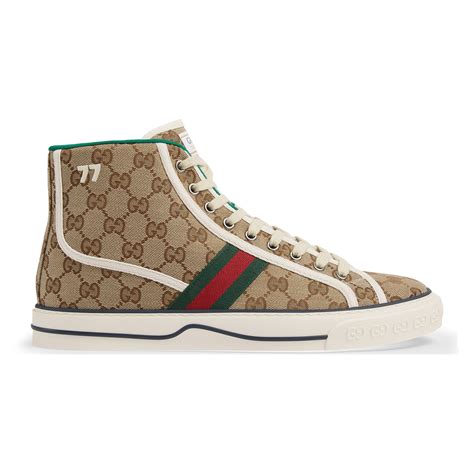 Gucci Brown Gg Signature Hi Top Tennis Sneakers In Multi | ModeSens