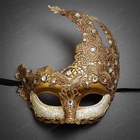 Women Masquerade Lace Mask Venetian Mardi Gras Prom Party Mask - Gold