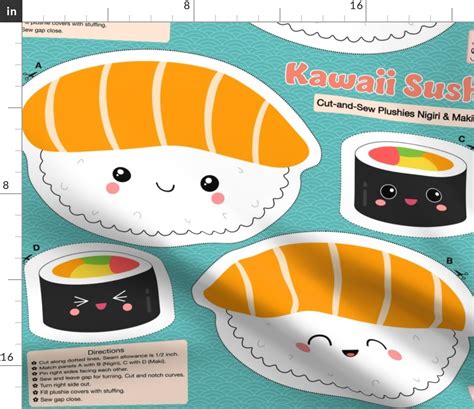 Kawaii Sushi Plushies Nigiri & Maki Fabric | Spoonflower