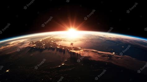 Premium Photo | Sunrise over planet earth in space