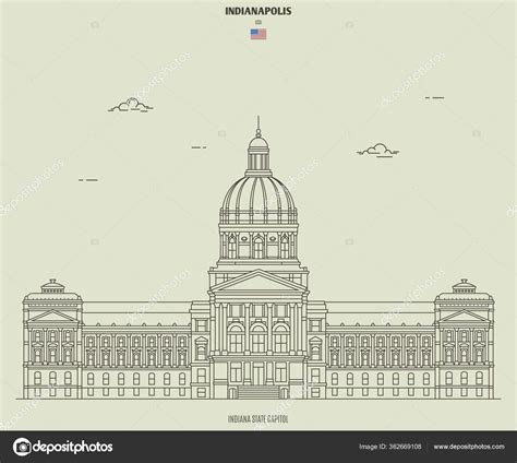 Indiana State Capitol Indianapolis Usa Landmark Icon Linear Style ...