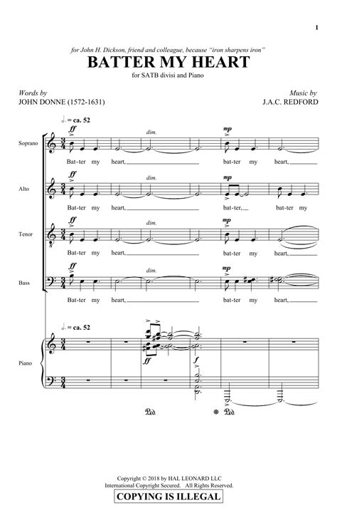 J.A.C Redford & John Donne Batter My Heart $5.99 Digital Sheet Music ...