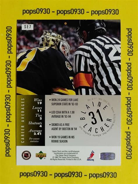 Blaine Lacher, Boston Bruins, 1995, Upper Deck Special Edition, #SE7 | eBay