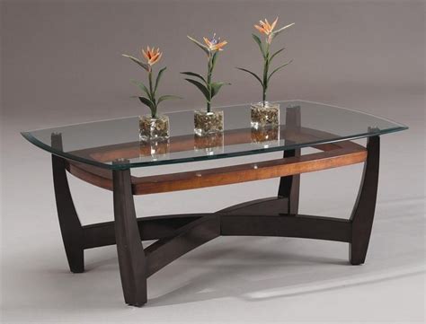 Rectangular Cocktail Table w Wood Base & Beveled Glass Top - Elation
