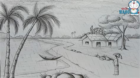 Sketch Of Village Scenery at PaintingValley.com | Explore collection of Sketch Of Village Scenery