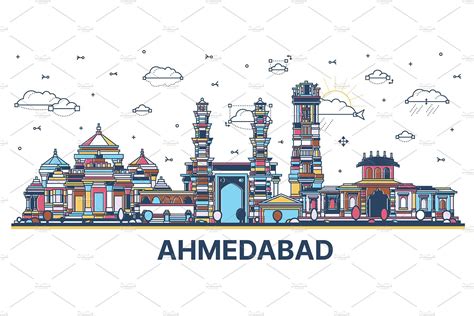 Outline Ahmedabad India City Skyline by Booblgum on @creativemarket ...