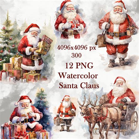 Watercolor Santa Claus Clipart - Etsy