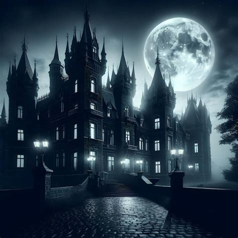 Premium AI Image | Gothic castle at backdrop of the moonlight