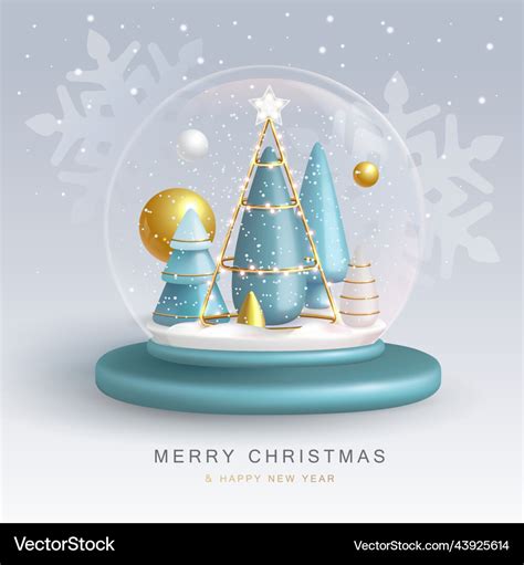 Christmas snow globe with 3d christmas tree Vector Image