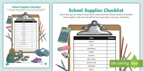 School Supplies Checklist (teacher made) - Twinkl