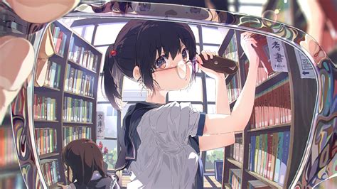 Anime School Girl Glasses 4K #240h Wallpaper PC Desktop