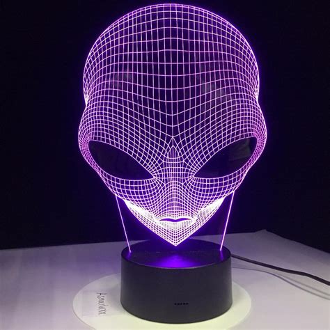 3D Night Lights Led Halloween Alien Head 3D Lamp Multicolor Usb Night ...