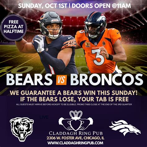 BEARS VS BRONCOS | www.claddaghringpub.