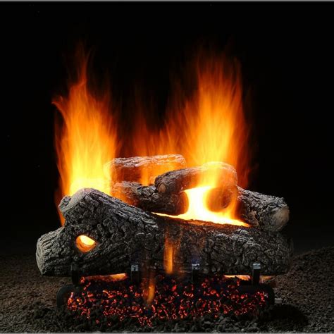 Hargrove 24-Inch Classic Oak Vented Propane Gas Log Set With H-Burner - Variable Flame Remote ...