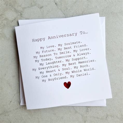 Poem Boyfriend Anniversary Card Romantic Anniversary Card - Etsy