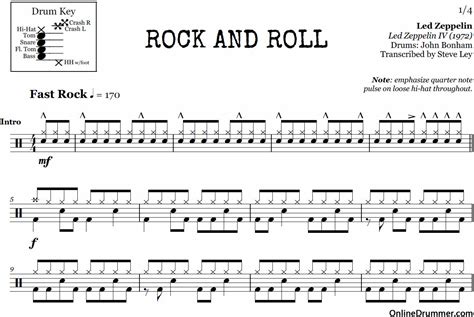 Rock and Roll - Led Zeppelin - Drum Sheet Music | OnlineDrummer.com | Drum sheet music, Sheet ...