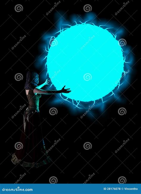 Sorceress Casting Blue Fireball Spell Illustration Stock Illustration - Image: 28176078