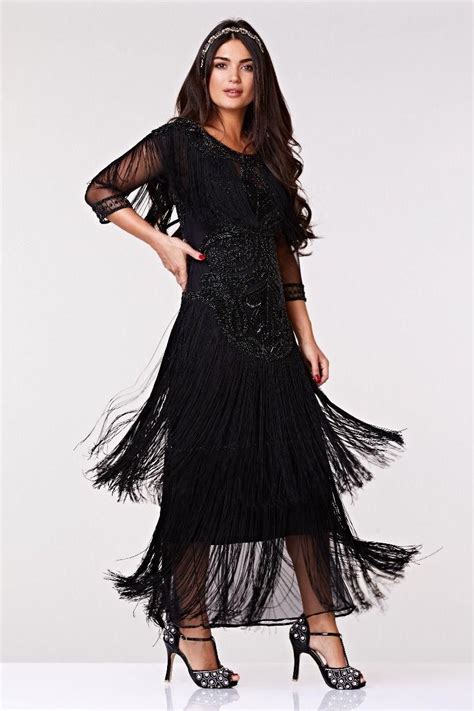 1920s Black Fringed Maxi Dress | 1920s fashion dresses, Cocktail dress ...