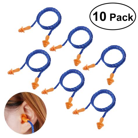 NUOLUX 10pairs Soft Silicone Corded Ear Plugs Reusable Hearing Protection Earplugs (Blue ...