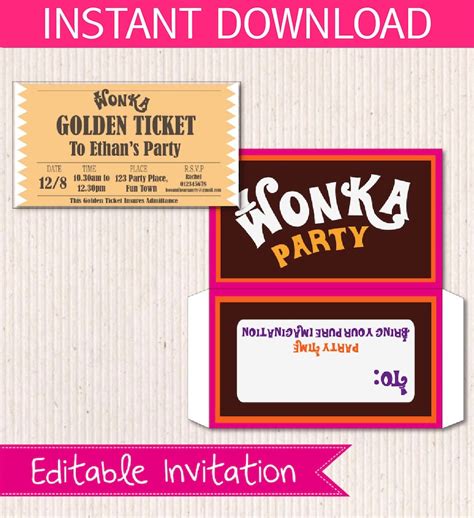 Willy Wonka Birthday Invite DIY Printable INSTANT DOWNLOAD | Etsy