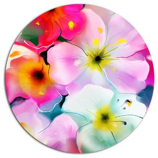 Colorful Watercolor Floral Pattern, Floral Disc Metal Artwork - Contemporary - Metal Wall Art ...