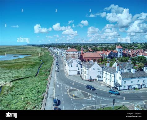 Parkgate seaside village Wirral Merseyside from above by drone mid-air shot Stock Photo - Alamy