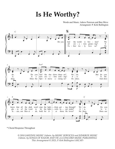 Is He Worthy? (arr. Kirk Bullington, ASCAP) by Andrew Peterson Sheet Music for Piano, Vocal ...