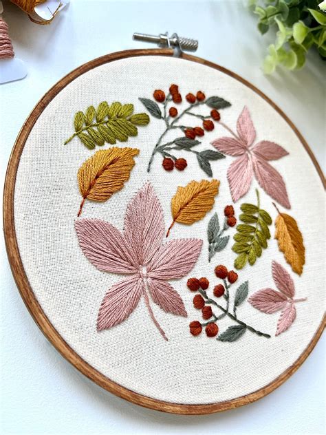 Fall Foliage Embroidery Hoop Art, Floral Embroidery Design, Home Decor, Wall Hanging - Etsy