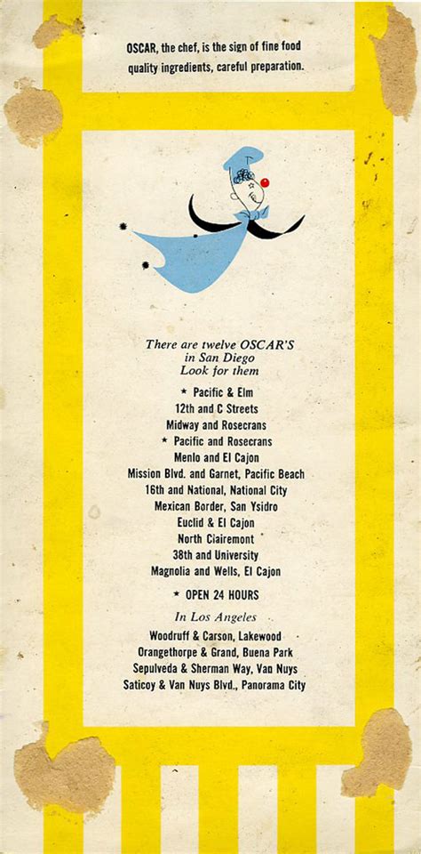 Oscar's Drive-In Menu circa 1963