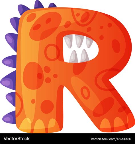 R consonant letter dino font dinosaur alphabet Vector Image