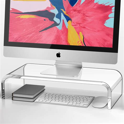 Buy Clear Monitor Riser, QooWare Acrylic Computer Stand - HD Sturdy 50LB Max - Promotes Pain ...