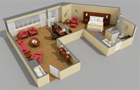 3D Floor Plans Used For Hotel Marketing | Room layout planner, Living ...