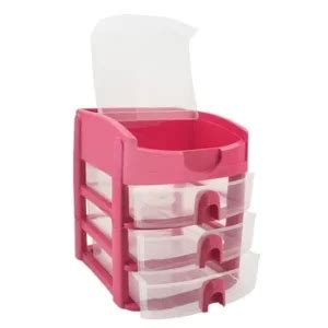 Treeline Mini 3 Drawer & Lift Top Desk Organiser Pink