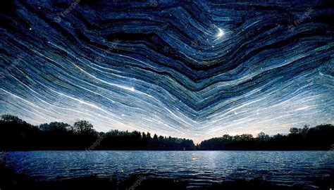 Premium Photo | Dark night with stars by the lake