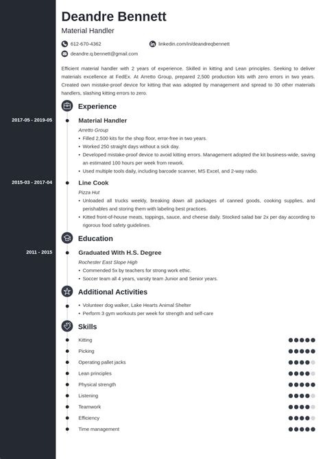 Material Handler Resume Sample and Job Description