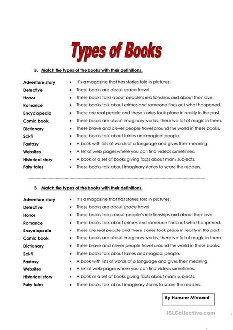 Types of Books - Definitions - English ESL Worksheets for distance ...