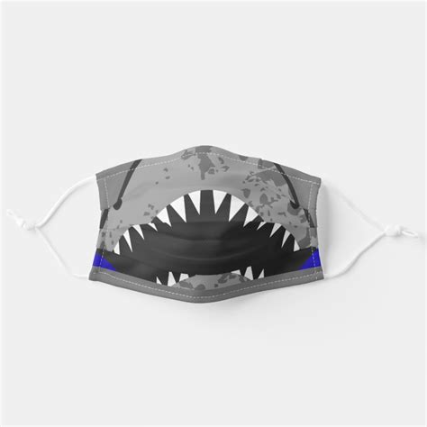 Funny gray shark teeth illustration mouth adult cloth face mask | Zazzle