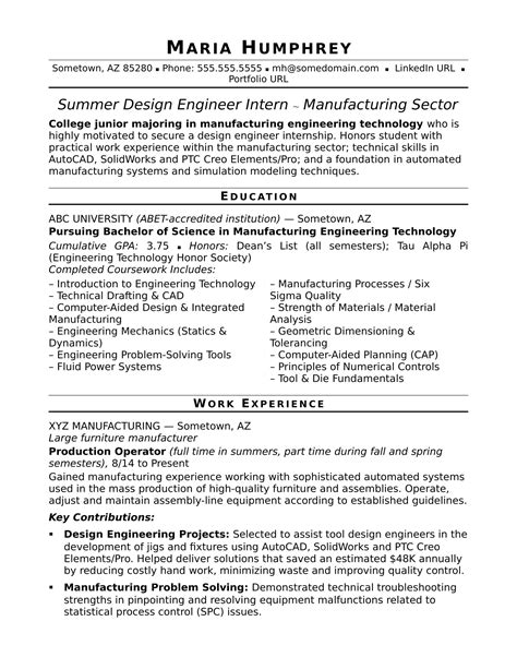 Sample Resume for an Entry-Level Design Engineer | Monster.com