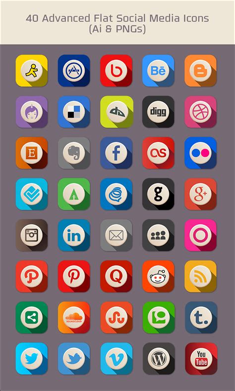 40 Free Advanced Flat Social Media Icons (PNGs & Vector File)