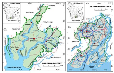 Map of Patuakhali Sadar and Kalapara Upazila of Patuakhali and Amtoli ...