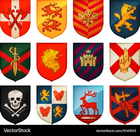 Collection of medieval shields and coat arms Vector Image