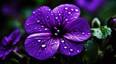 Purple Flower With Droplets Of Water Background, Violet Color Picture, Violet, Color Background ...